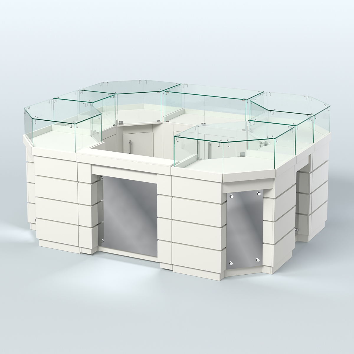 Торговый островок GOLD с зеркальным фасадом и дверками №3-1 (4,94 кв.м) Белый