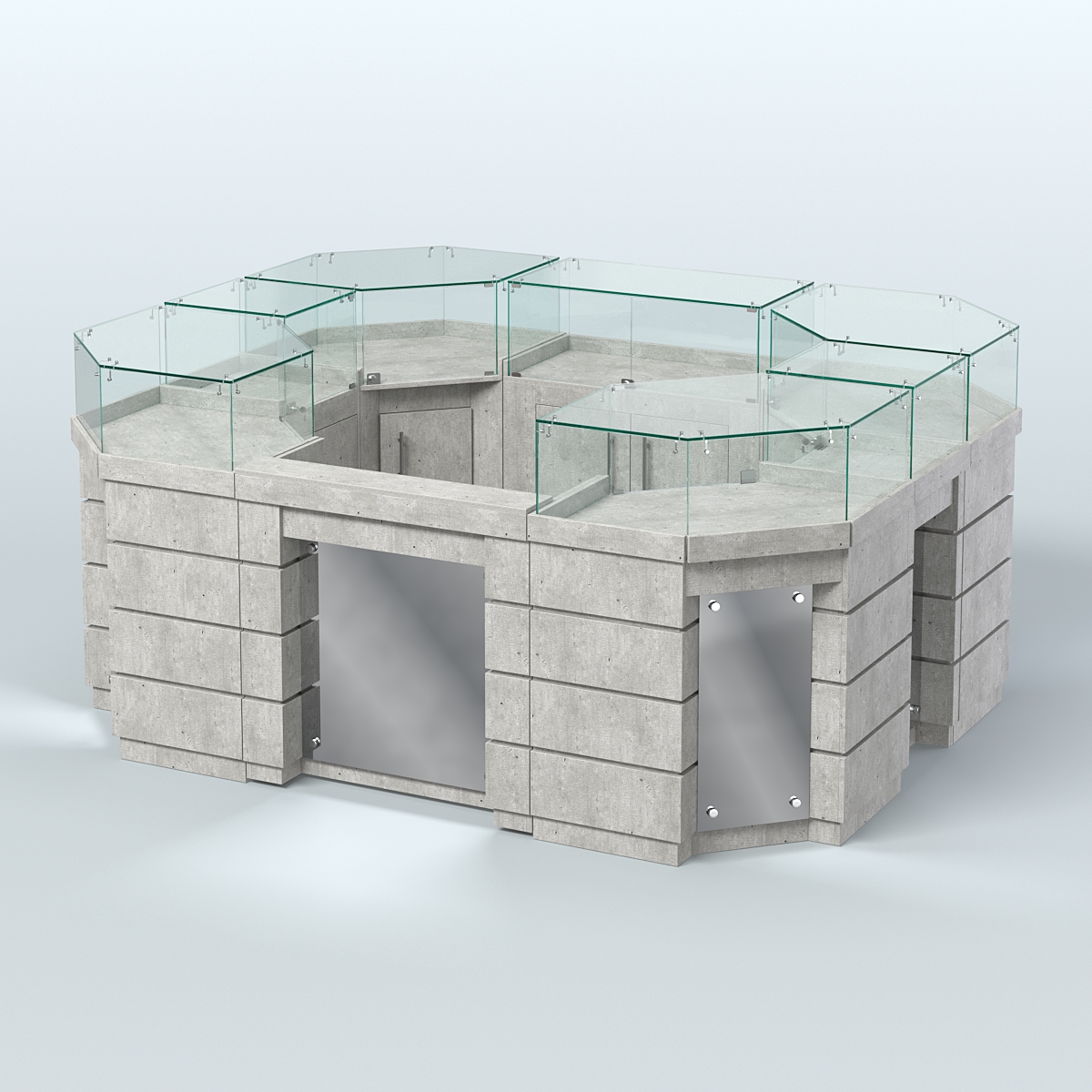 Торговый островок GOLD с зеркальным фасадом и дверками №3-1 (4,94 кв.м) Метрополитан Грей