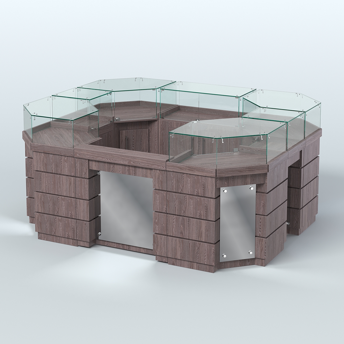 Торговый островок GOLD с зеркальным фасадом и дверками №3-1 (4,94 кв.м) Ясень Анкор темный