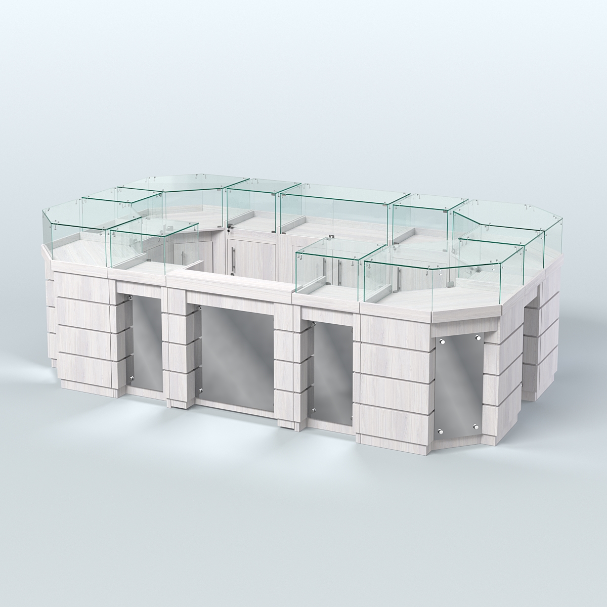 Торговый островок GOLD с зеркальным фасадом №4-1 (6,75 кв.м) Ясень Анкор светлый