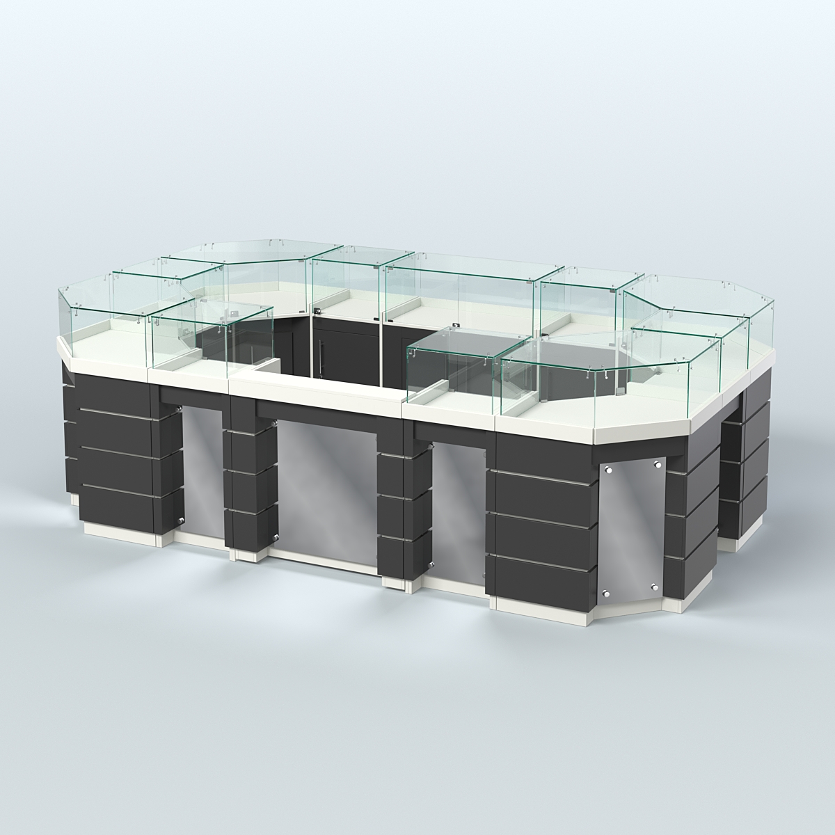 Торговый островок GOLD с зеркальным фасадом №4-1 (6,75 кв.м) Белый и Черный