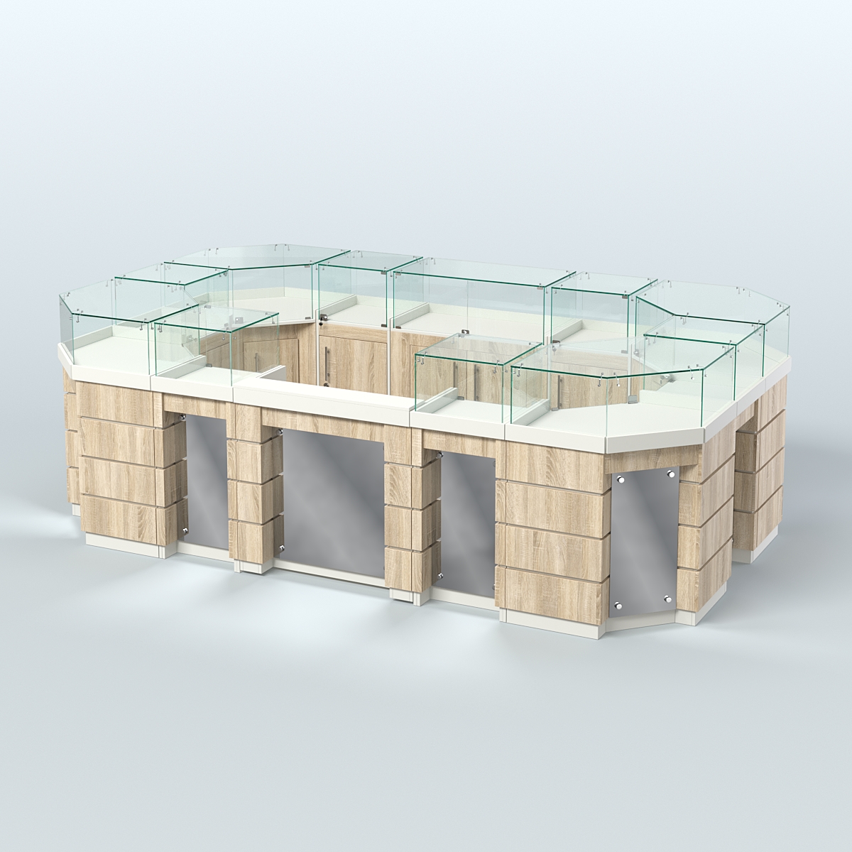 Торговый островок GOLD с зеркальным фасадом №4-1 (6,75 кв.м) Белый + Дуб Сонома