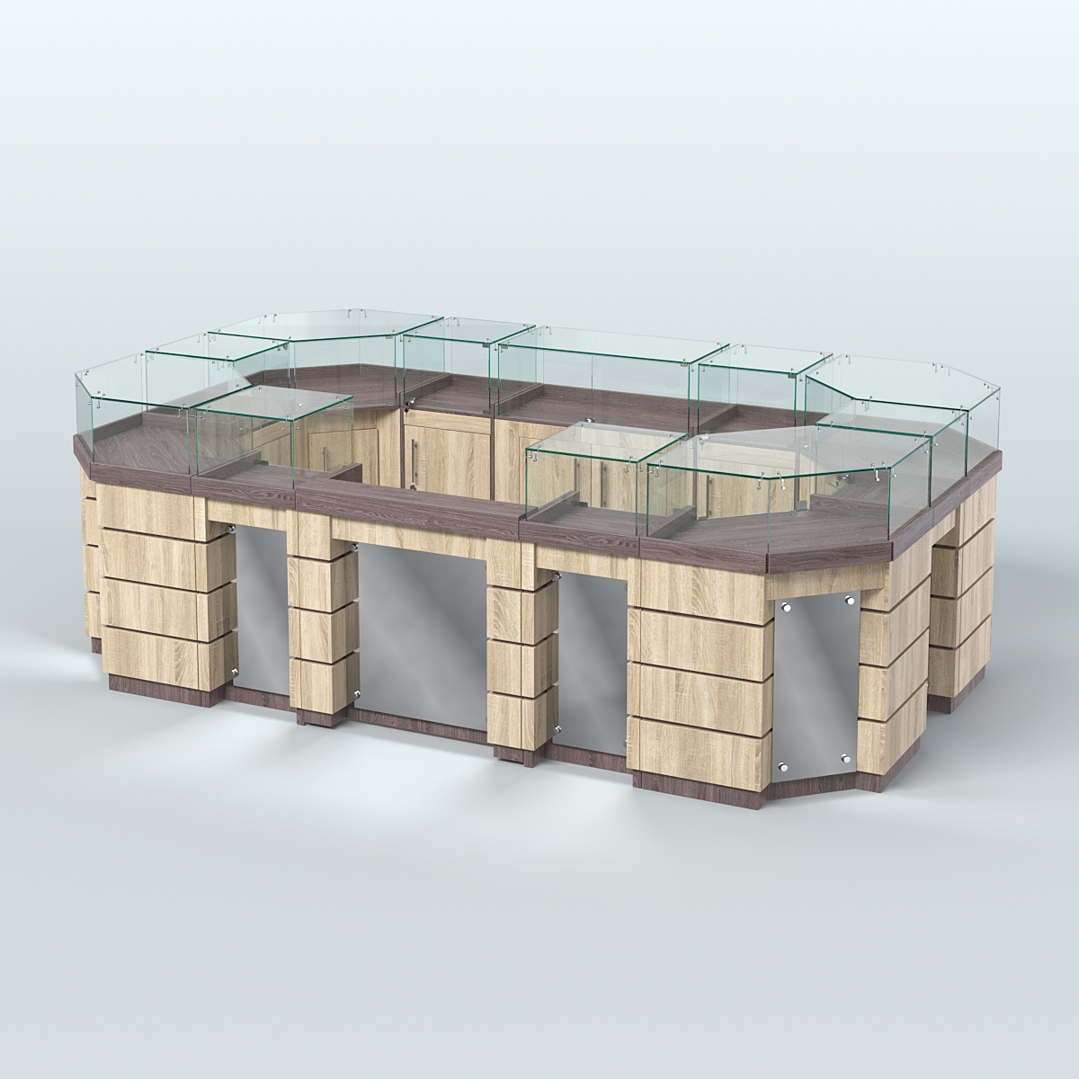 Торговый островок GOLD с зеркальным фасадом №4-1 (6,75 кв.м) Ясень Анкор темный и Дуб Сонома