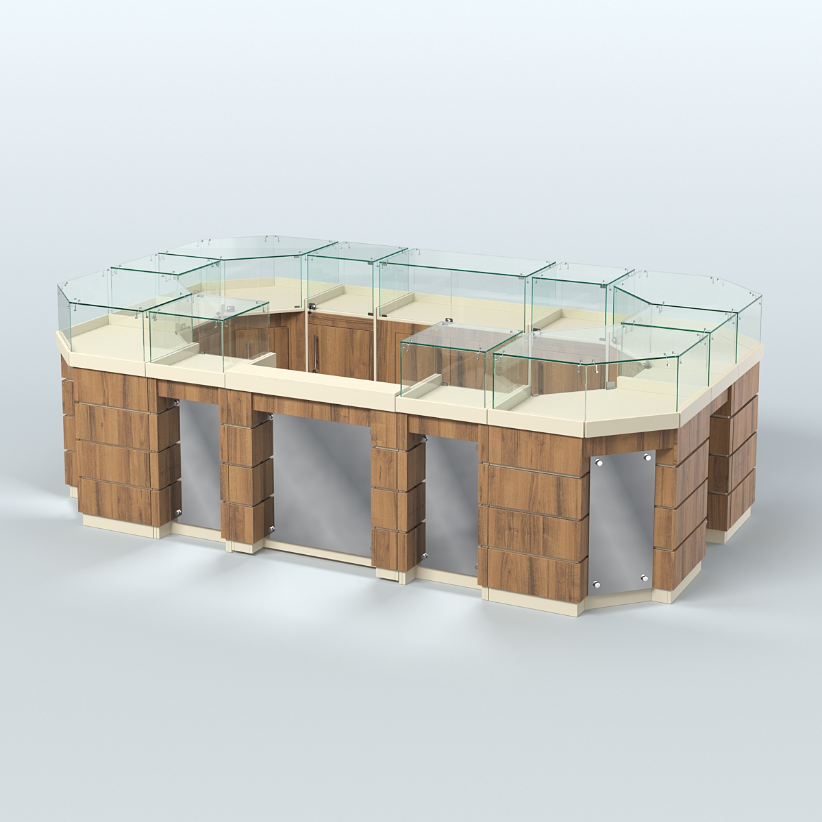 Торговый островок GOLD с зеркальным фасадом №4-1 (6,75 кв.м) Крем Вайс + Орех