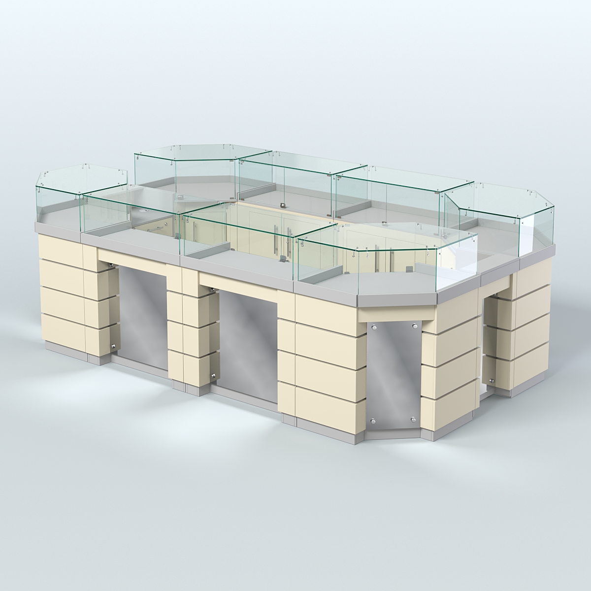 Торговый островок GOLD с зеркальным фасадом №5-1 (6,75 кв.м) Серый + Крем Вайс