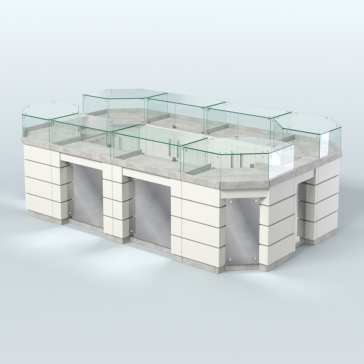 Торговый островок GOLD с зеркальным фасадом №5-1 (6,75 кв.м) Метрополитан Грей + Белый