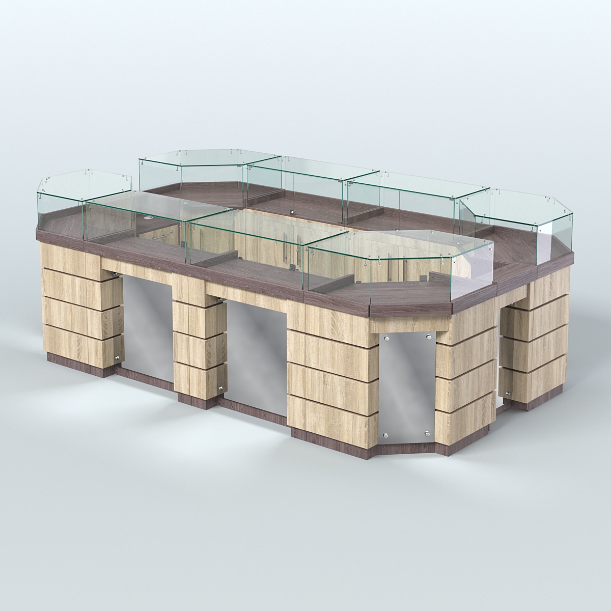 Торговый островок GOLD с зеркальным фасадом №5-1 (6,75 кв.м) Ясень Анкор темный и Дуб Сонома