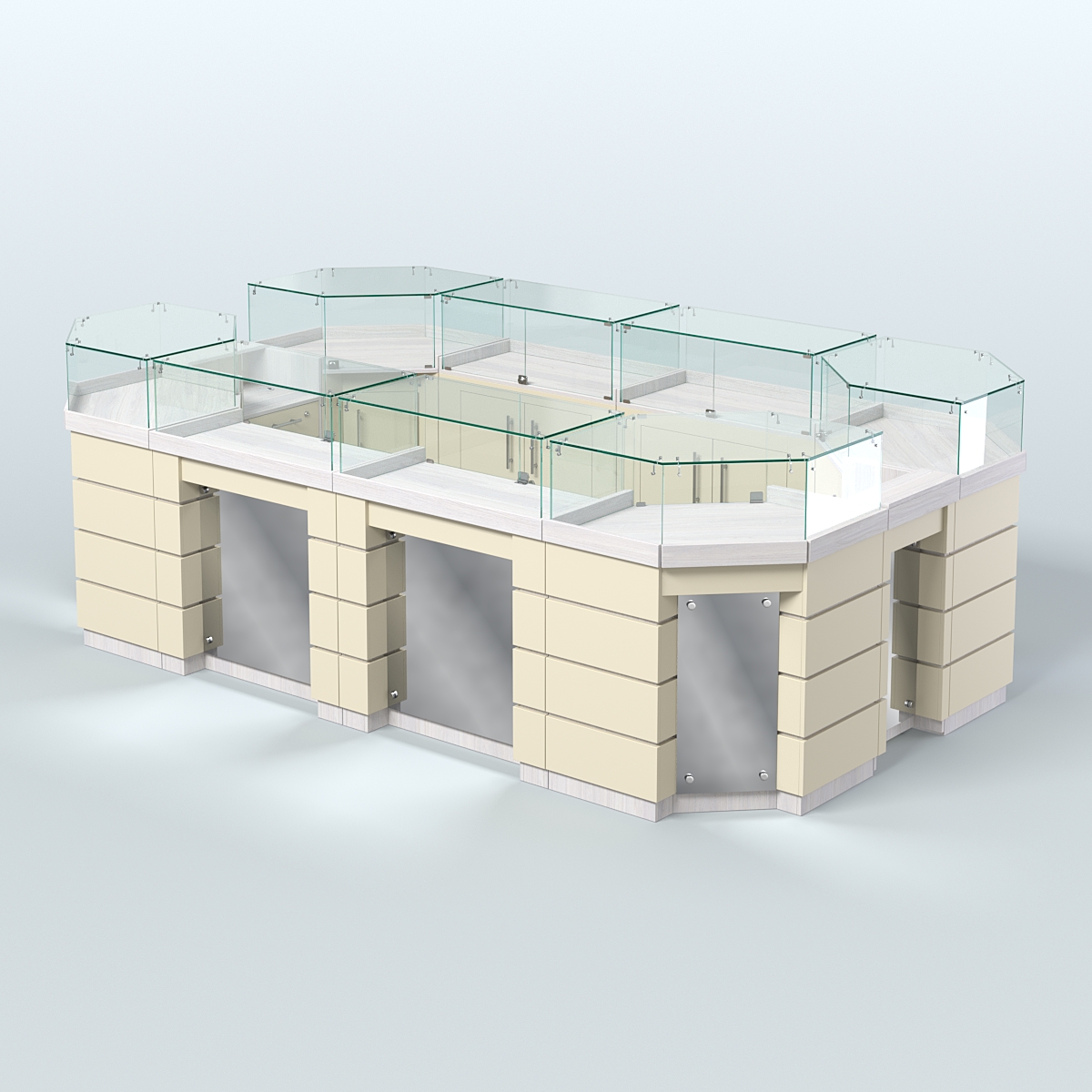 Торговый островок GOLD с зеркальным фасадом №5-1 (6,75 кв.м) Ясень Анкор светлый и Крем Вайс