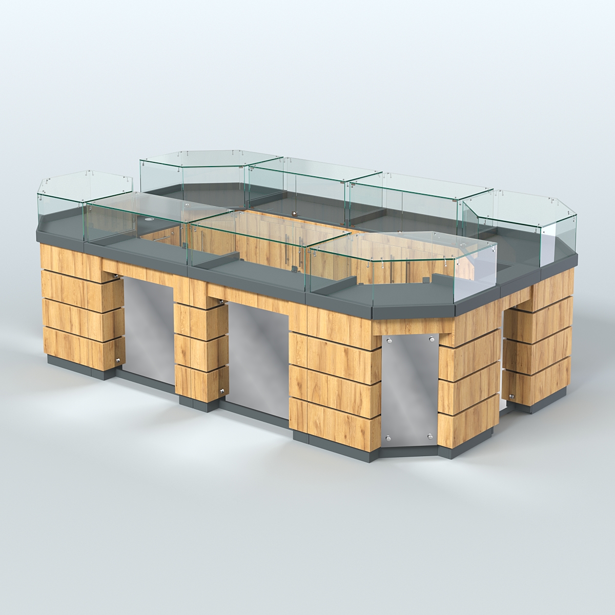 Торговый островок GOLD с зеркальным фасадом №5-1 (6,75 кв.м) Темно-Серый  + Дуб Золотистый