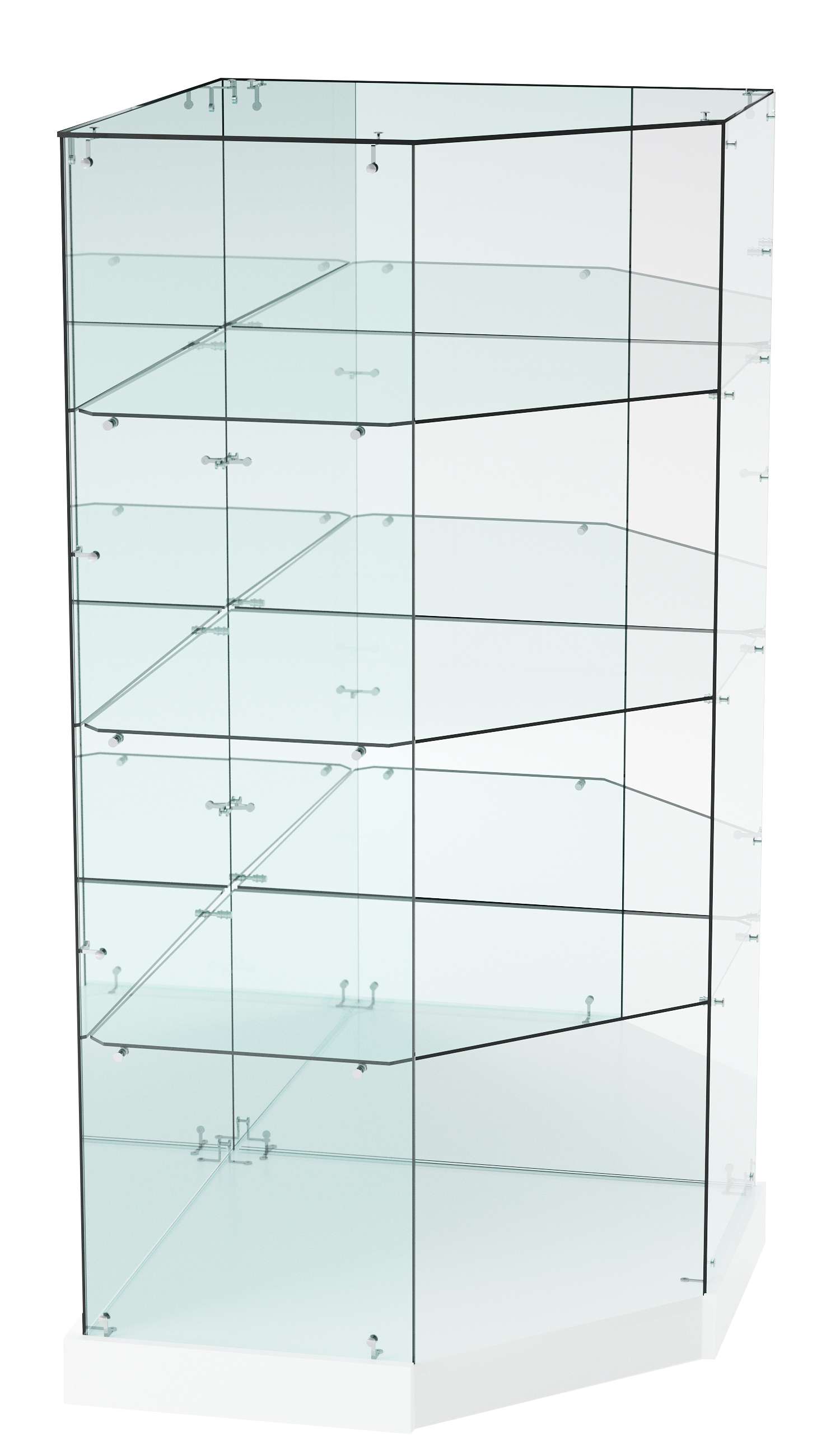 Витрина Хит продаж №18 (угловая пятигранная, открытая, З/C - зеркало) Белый