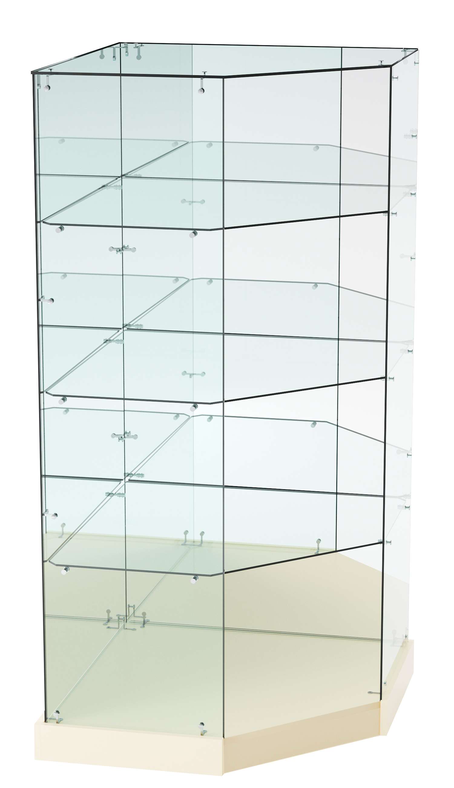 Витрина Хит продаж №18 (угловая пятигранная, открытая, З/C - зеркало) Крем Вайс