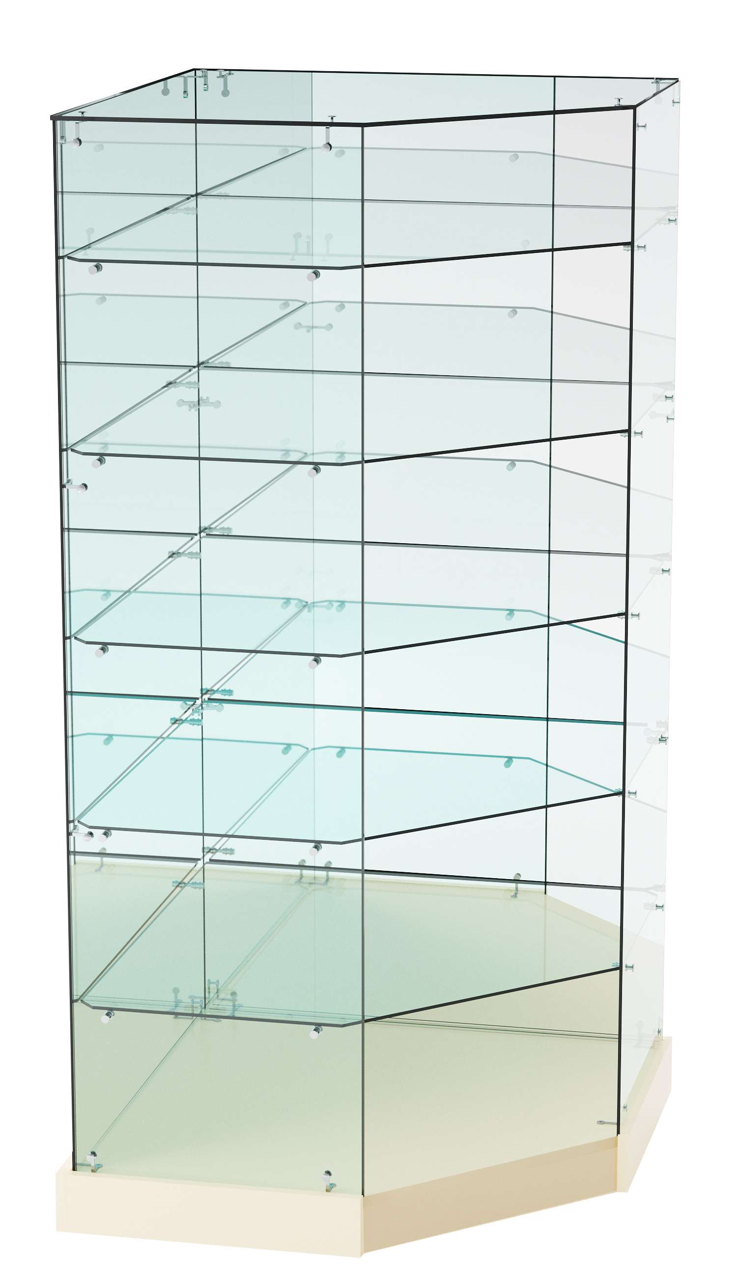 Витрина Хит продаж №518 (угловая пятигранная, открытая, З/C - зеркало) Крем Вайс