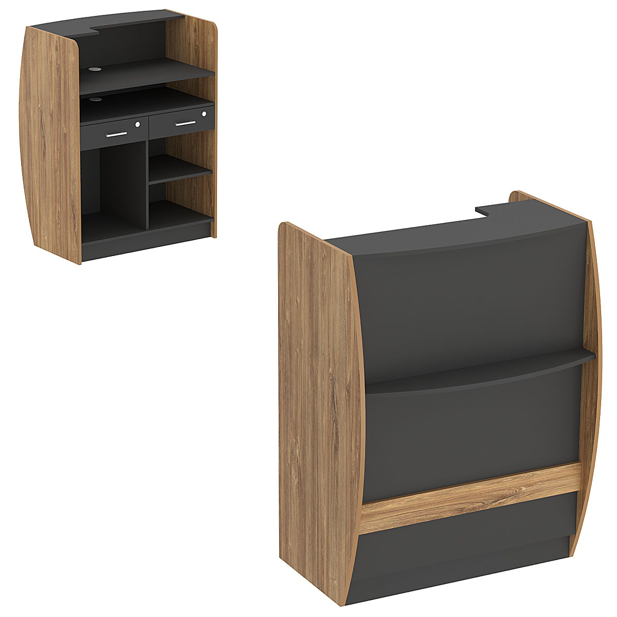 Прилавок кассовый Бриз №1 Черный + Дуб Канзас коричневый