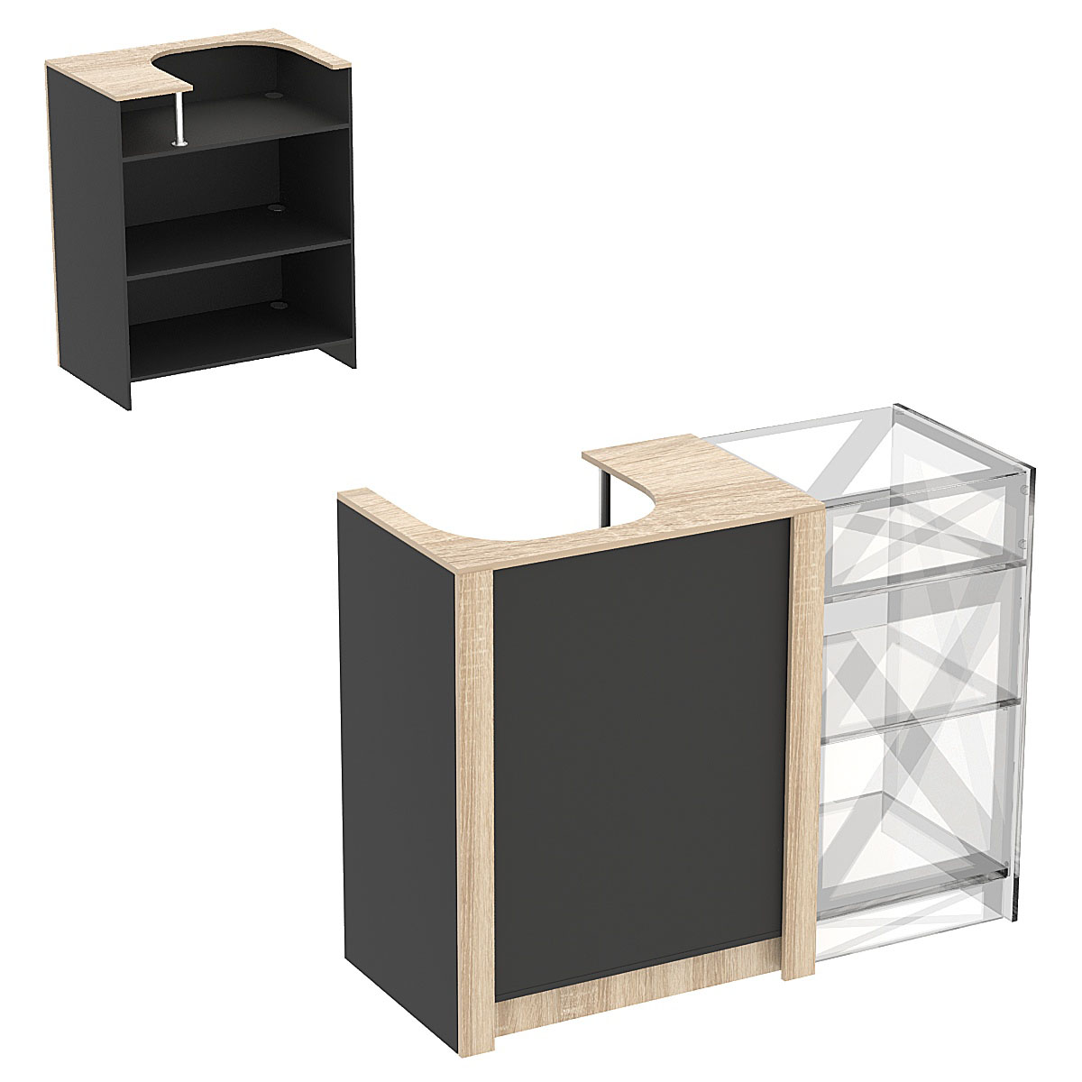 Прилавок из ДСП Модерн №1 под кассу концевой Черный + Дуб Сонома