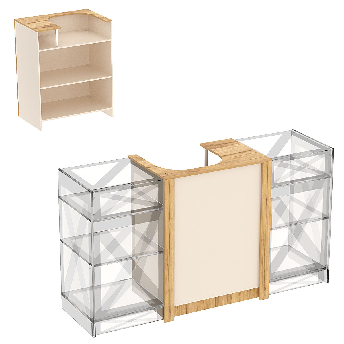 Прилавок из ДСП Модерн №1 под кассу центральный Крем Вайс и Дуб Золотистый