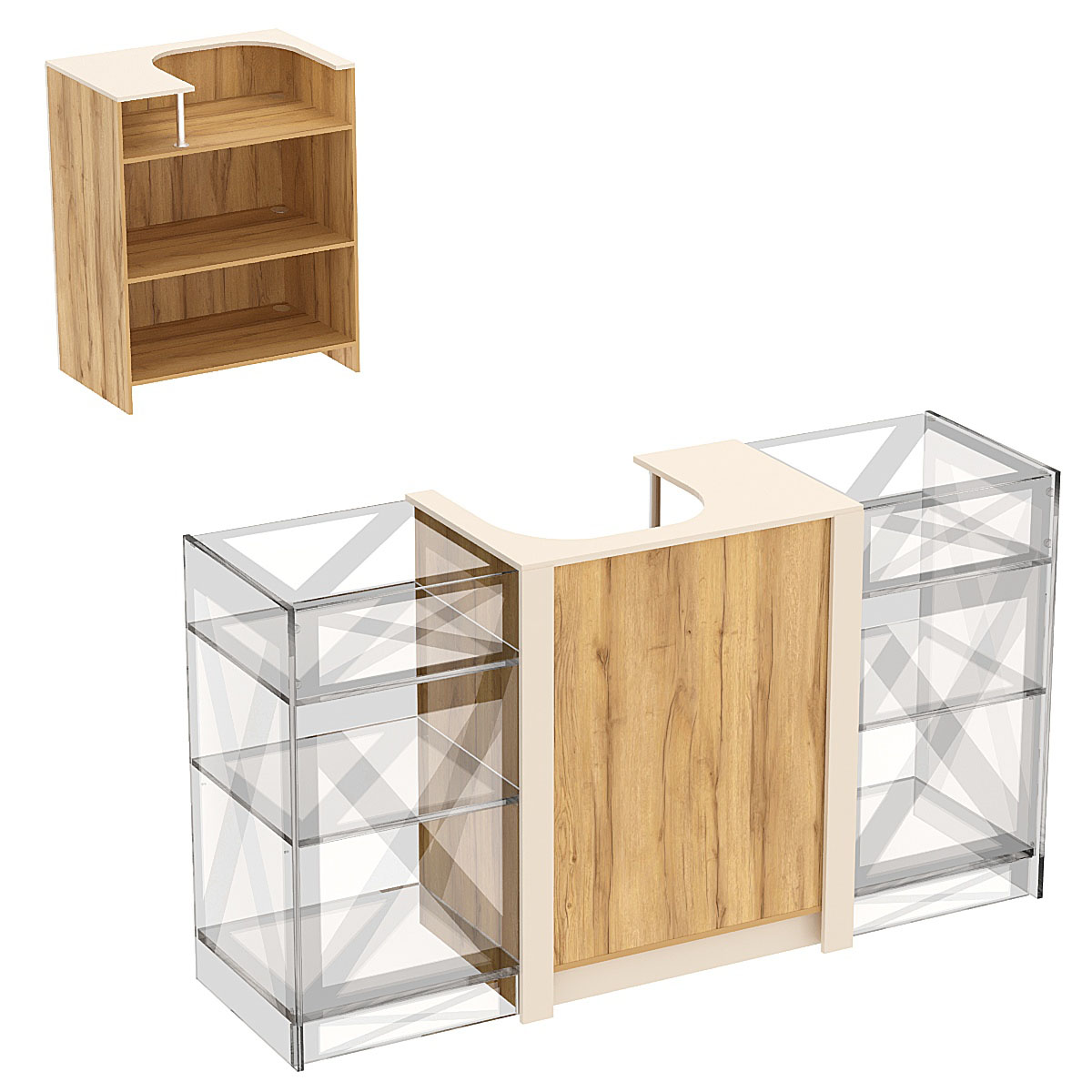 Прилавок из ДСП Модерн №1 под кассу центральный Дуб Золотистый и Крем Вайс