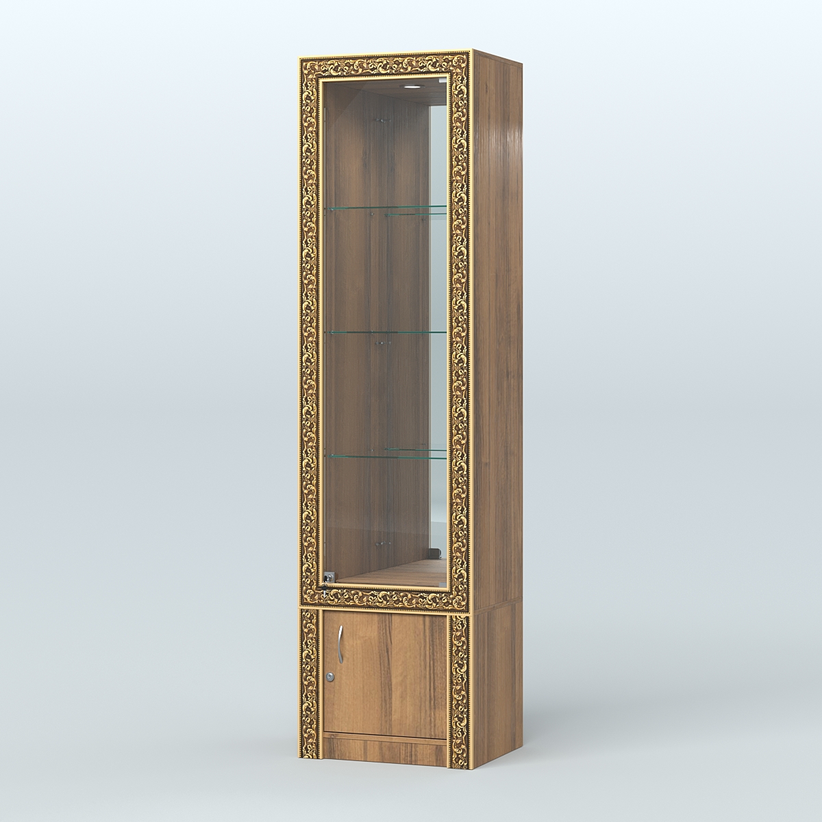 Витрина зеркальная с декором №ВБА-4 Орех