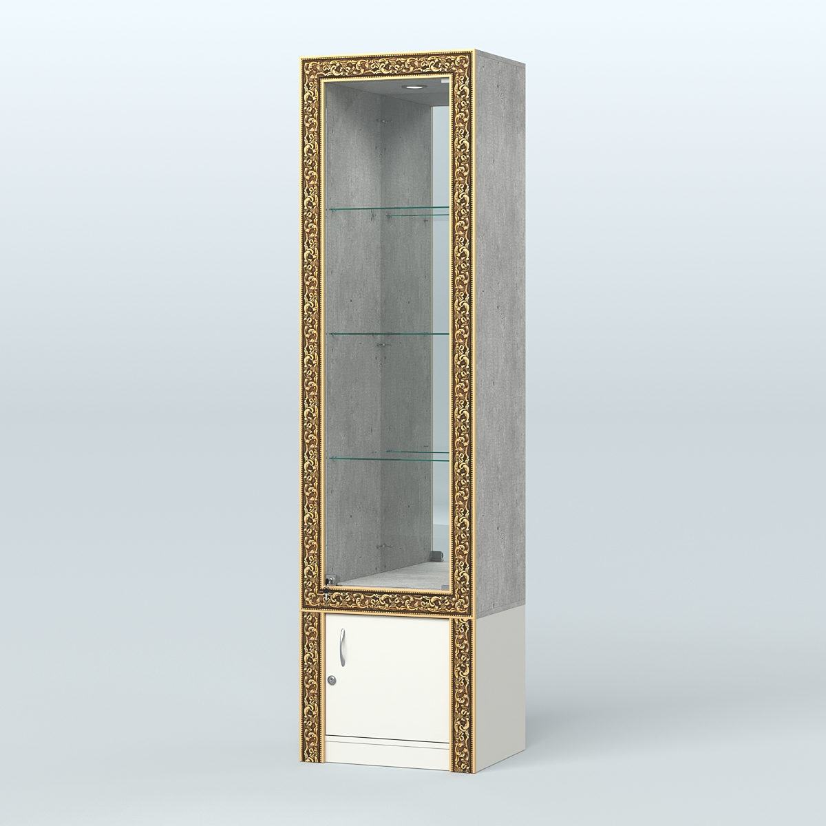 Витрина зеркальная с декором №ВБА-4 Метрополитан Грей + Белый