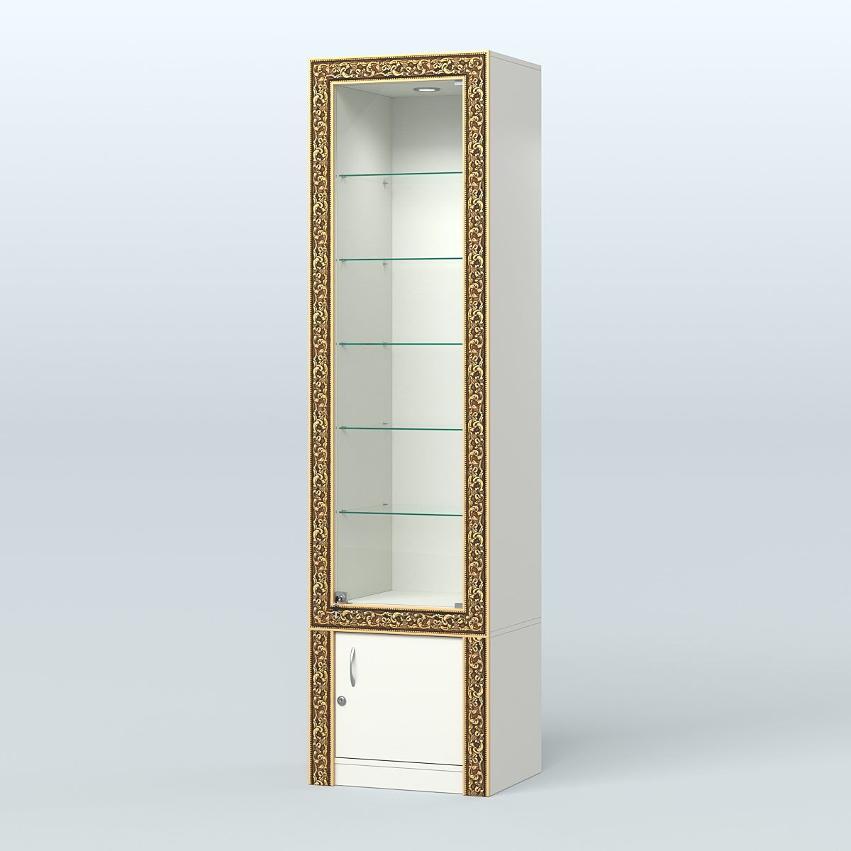 Витрина с декором и пятью прозрачными полками №ВБА-502 Белый