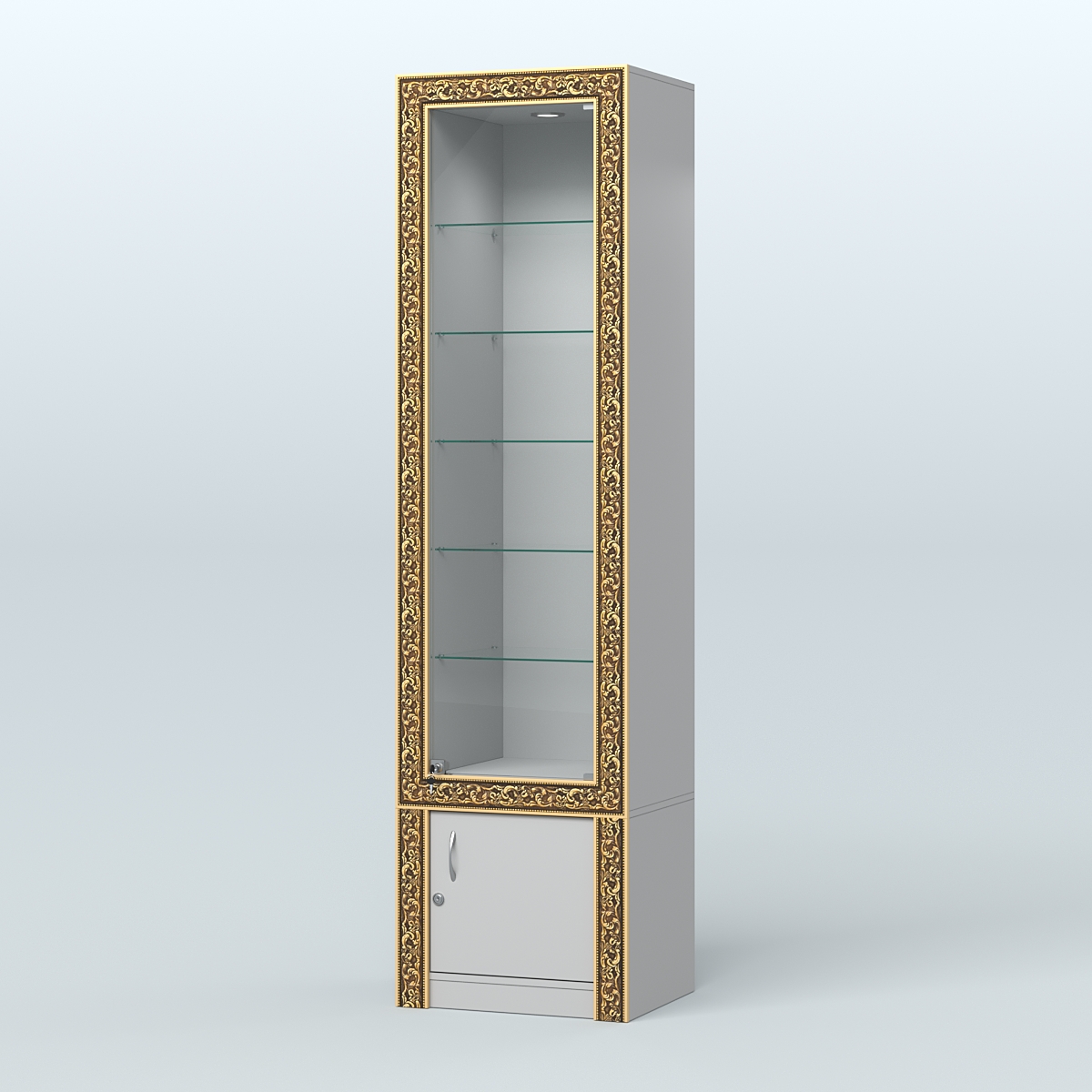 Витрина с декором и пятью прозрачными полками №ВБА-502 Серый