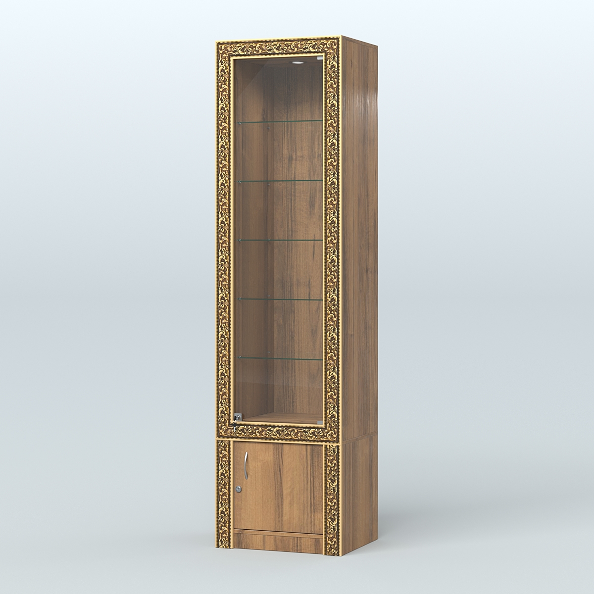 Витрина с декором и пятью прозрачными полками №ВБА-502 Орех