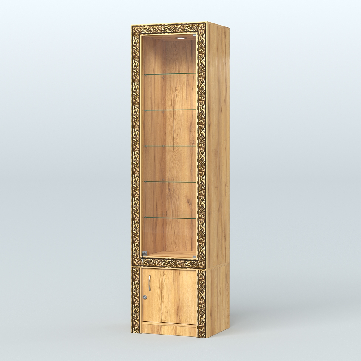 Витрина с декором и пятью прозрачными полками №ВБА-502 Дуб Золотистый