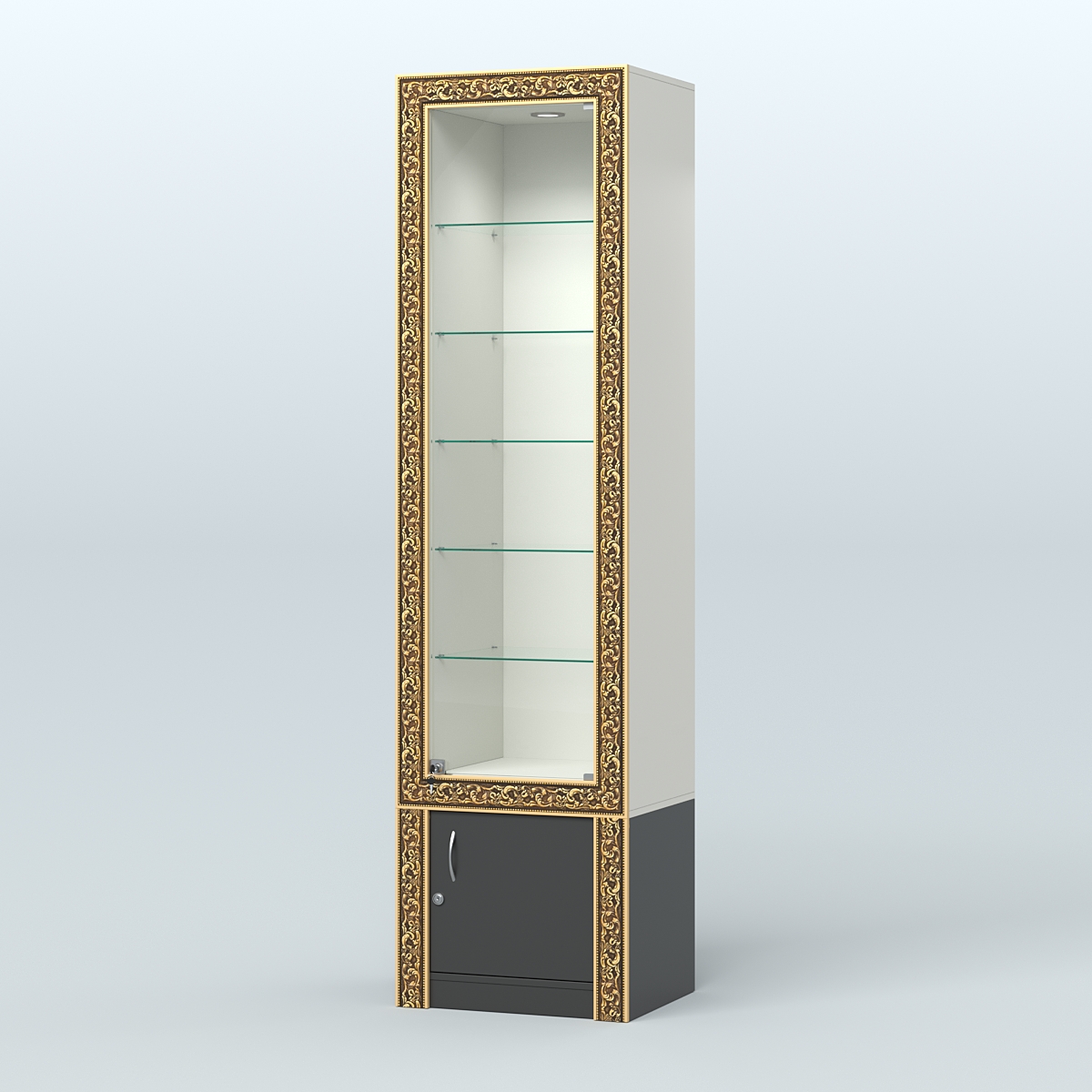 Витрина с декором и пятью прозрачными полками №ВБА-502 Белый и Черный