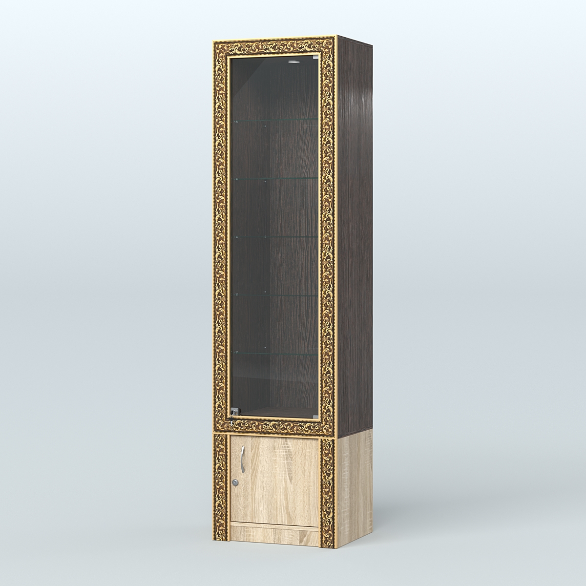 Витрина с декором и пятью прозрачными полками №ВБА-502 Дуб Венге + Дуб Сонома