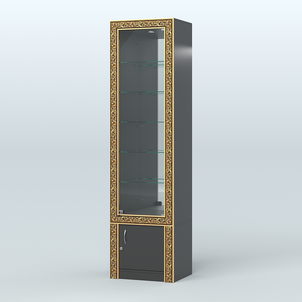 Витрина с декором и верхней подсветкой №ВБА-504 Черный