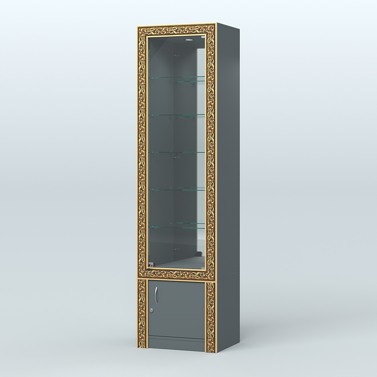 Витрина с декором и верхней подсветкой №ВБА-504 Темно-Серый
