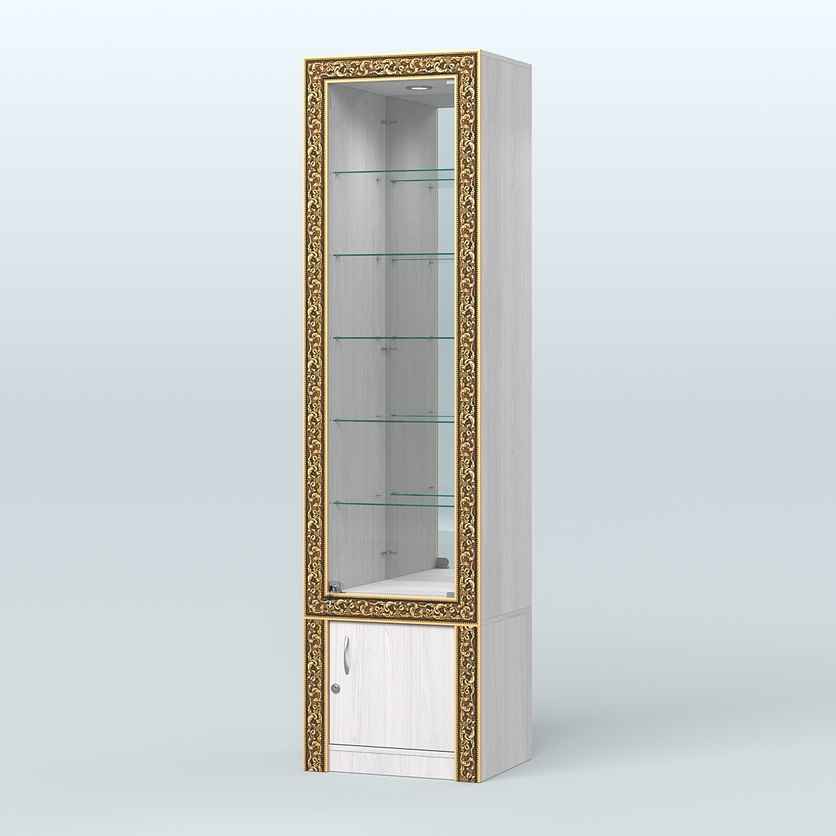 Витрина с декором и верхней подсветкой №ВБА-504 Ясень Анкор светлый