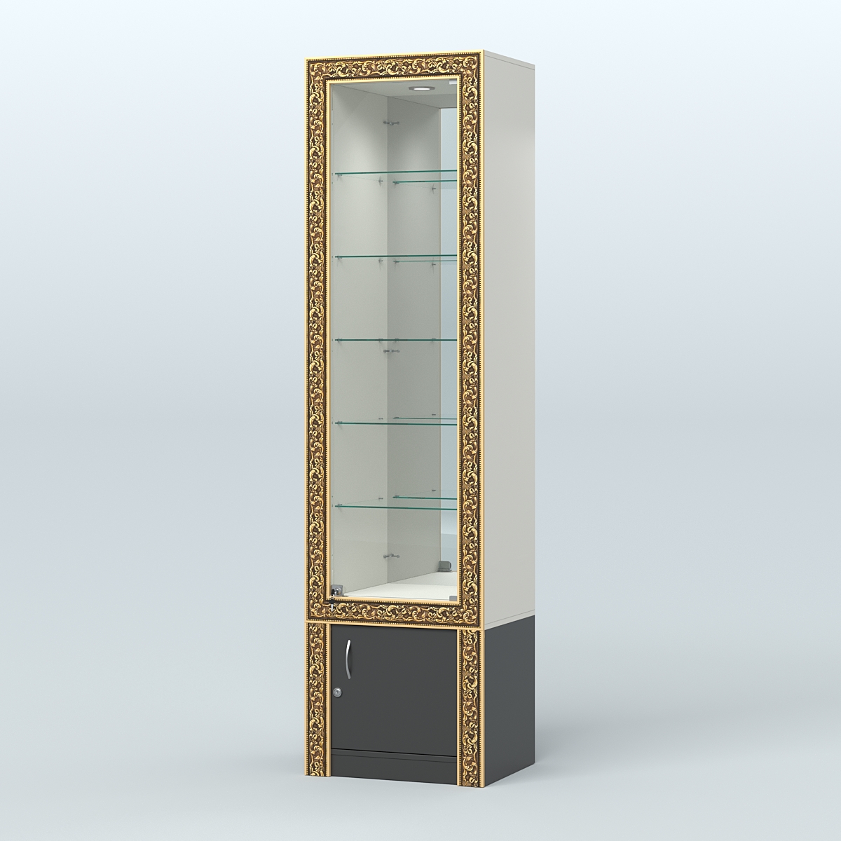 Витрина с декором и верхней подсветкой №ВБА-504 Белый и Черный