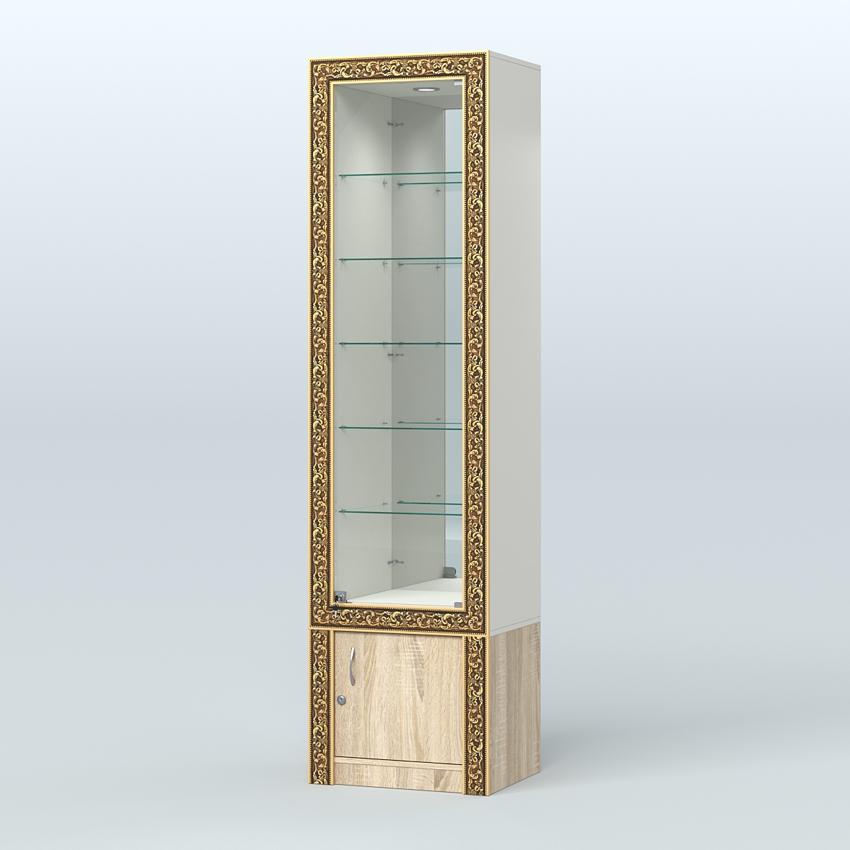 Витрина с декором и верхней подсветкой №ВБА-504 Белый + Дуб Сонома