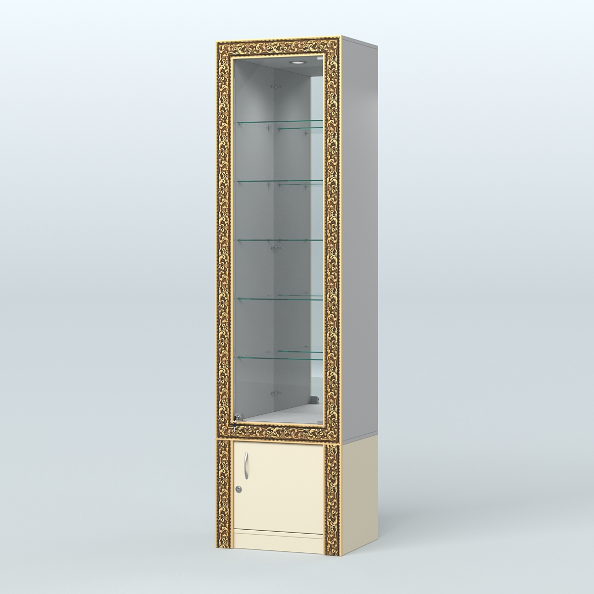 Витрина с декором и верхней подсветкой №ВБА-504 Серый + Крем Вайс