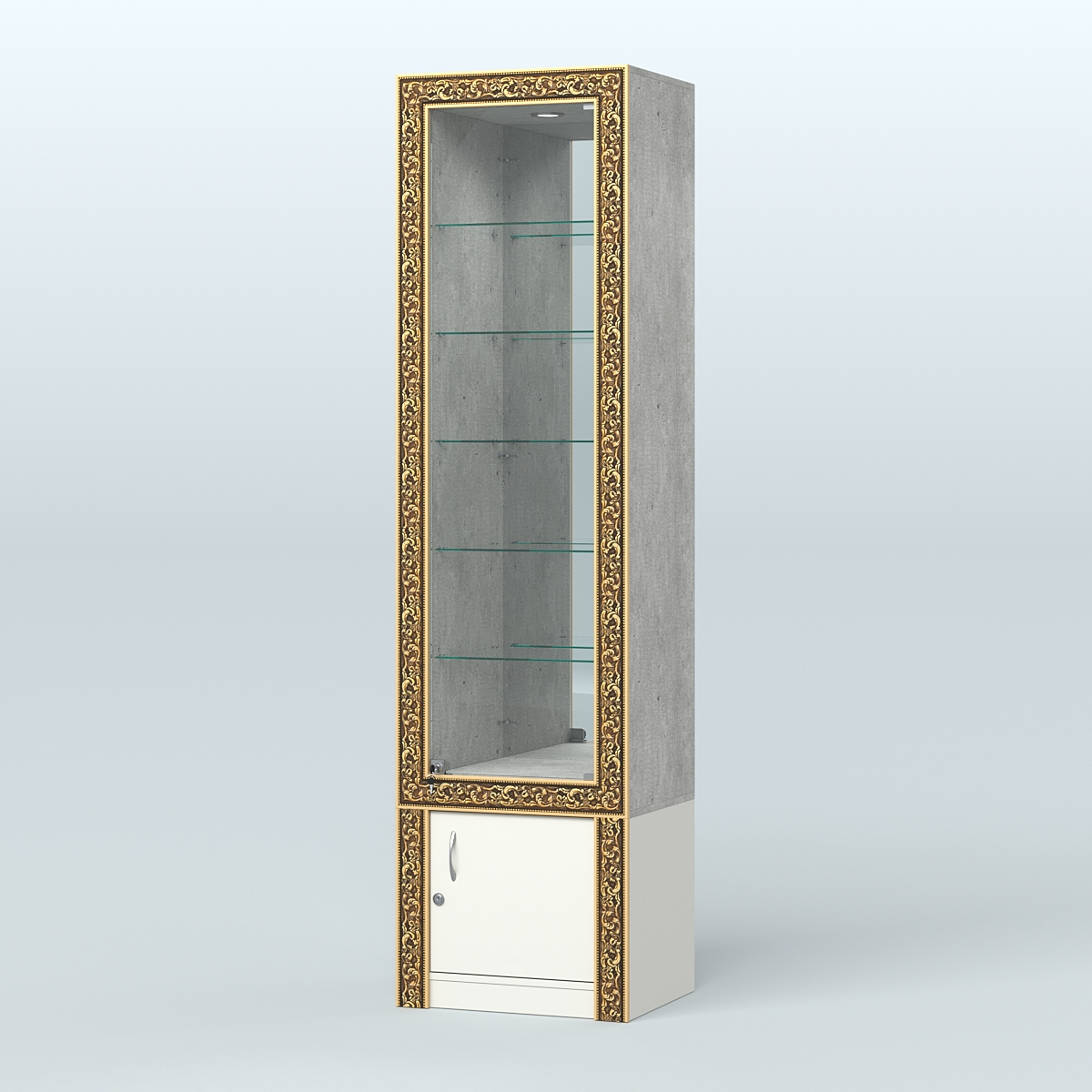 Витрина с декором и верхней подсветкой №ВБА-504 Метрополитан Грей + Белый