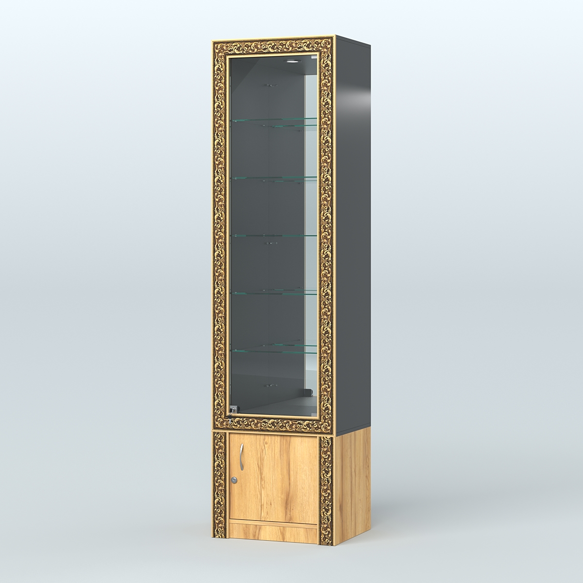 Витрина с декором и верхней подсветкой №ВБА-504 Черный и Дуб Золотистый 10-U1148