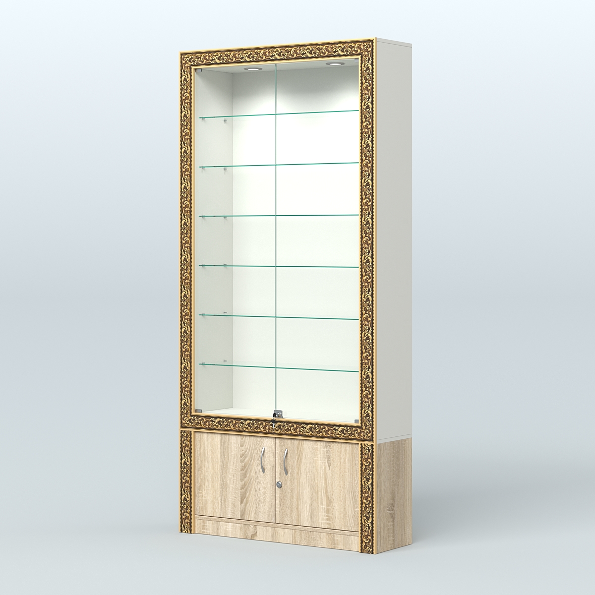 Витрина закрытая с декором №ВБА-31 Белый + Дуб Сонома