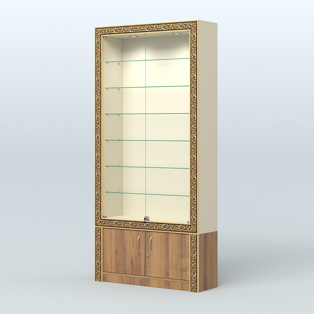 Витрина закрытая с декором №ВБА-31 Крем Вайс + Орех