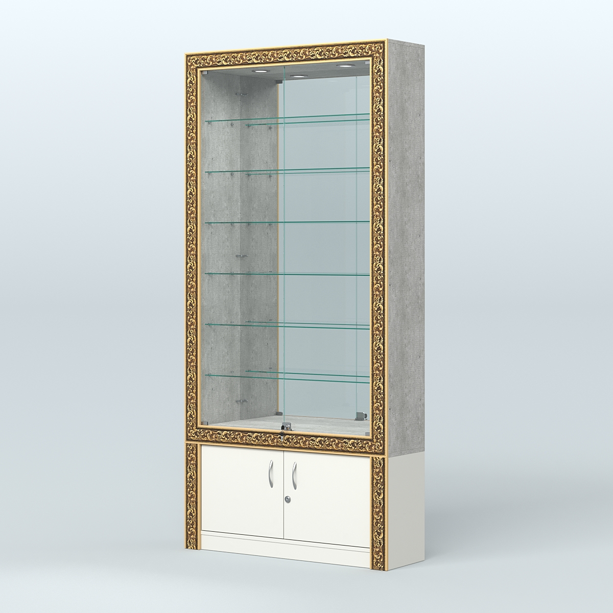 Витрина пристенная с декором №ВБА-32 Метрополитан Грей + Белый