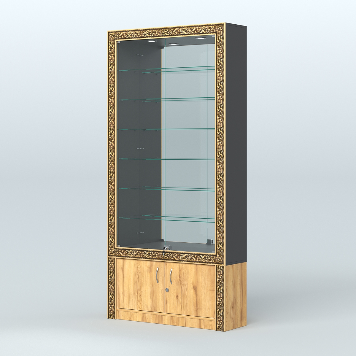 Витрина пристенная с декором №ВБА-32 Черный и Дуб Золотистый U1148