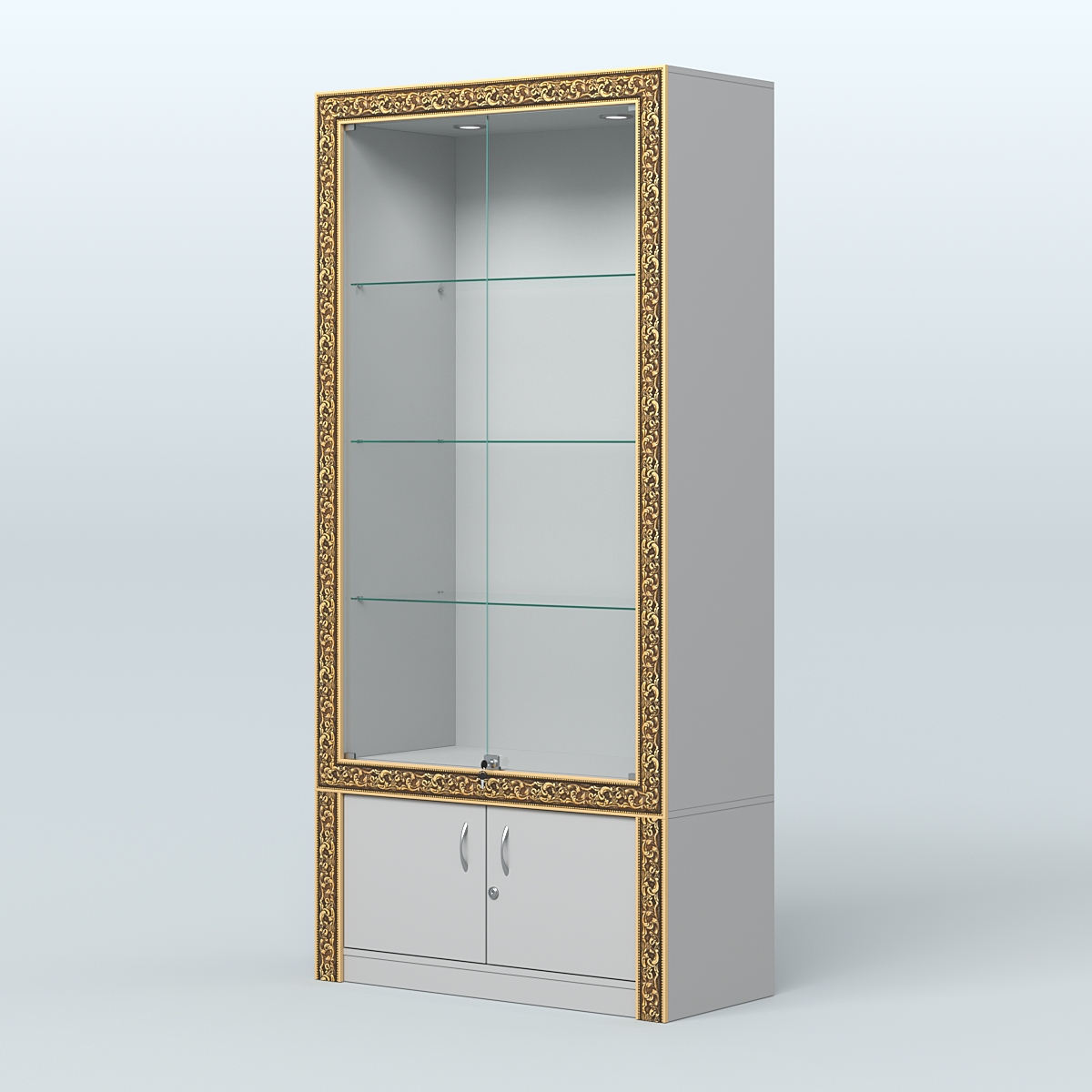 Витрина с декором и дверками №ВБА-1 Серый