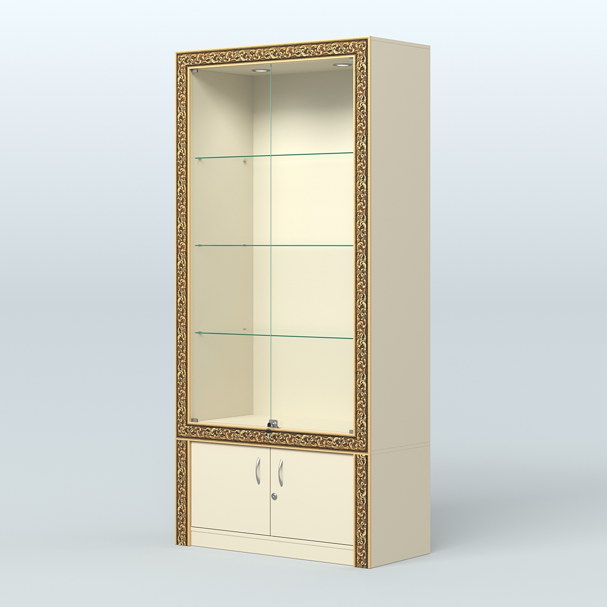 Витрина с декором и дверками №ВБА-1 Крем Вайс