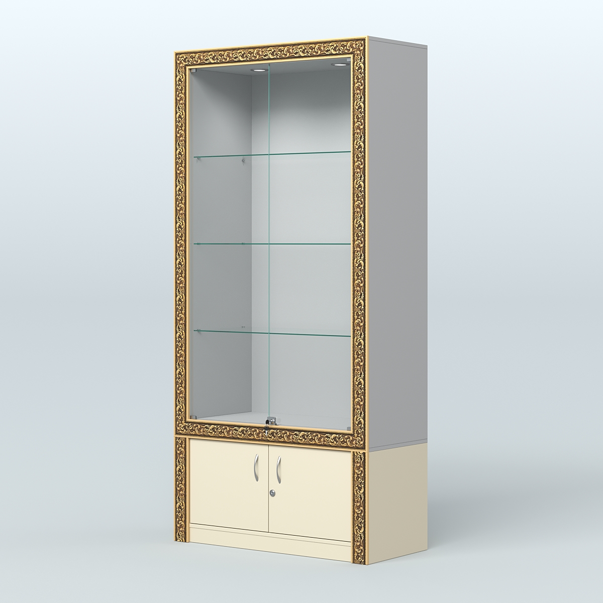 Витрина с декором и дверками №ВБА-1 Серый + Крем Вайс