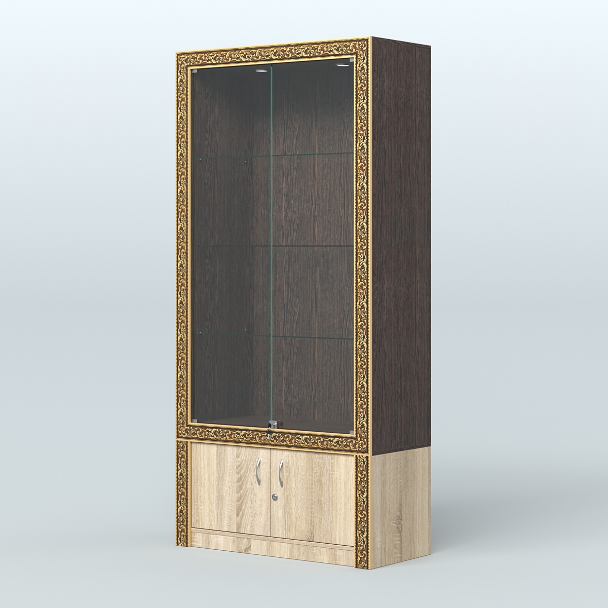 Витрина с декором и дверками №ВБА-1 Дуб Венге + Дуб Сонома
