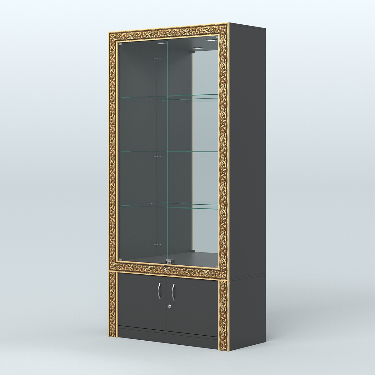 Витрина с декором и зеркалом №ВБА-3 Черный