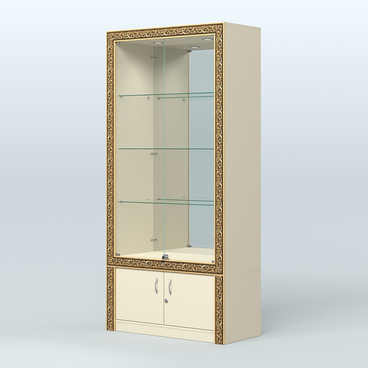 Витрина с декором и зеркалом №ВБА-3 Крем Вайс
