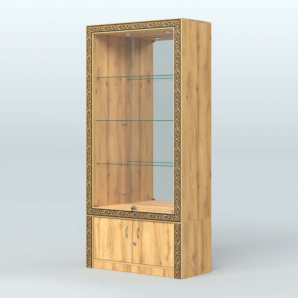 Витрина с декором и зеркалом №ВБА-3 Дуб Золотистый