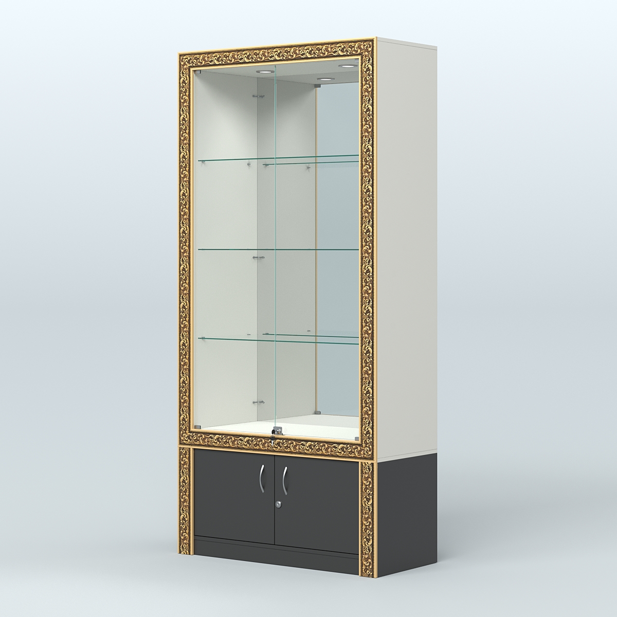 Витрина с декором и зеркалом №ВБА-3 Белый и Черный