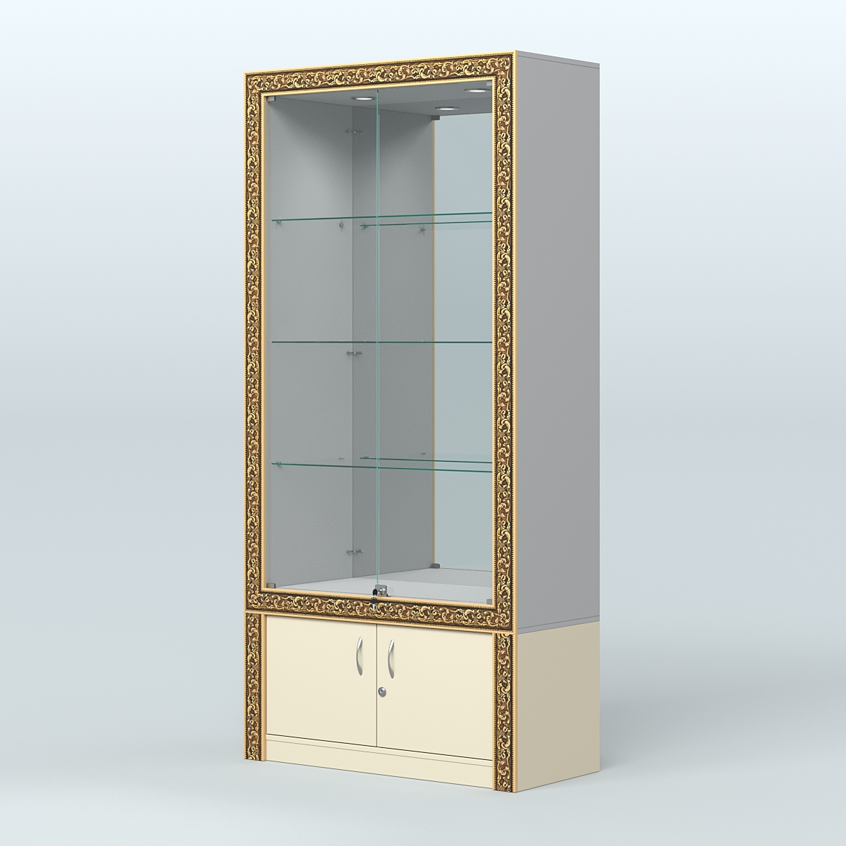 Витрина с декором и зеркалом №ВБА-3 Серый + Крем Вайс