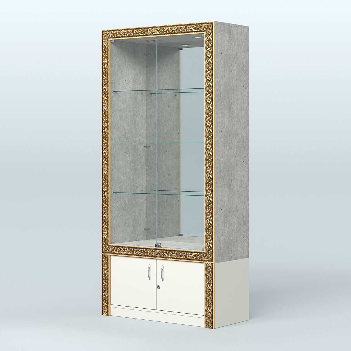 Витрина с декором и зеркалом №ВБА-3 Метрополитан Грей + Белый
